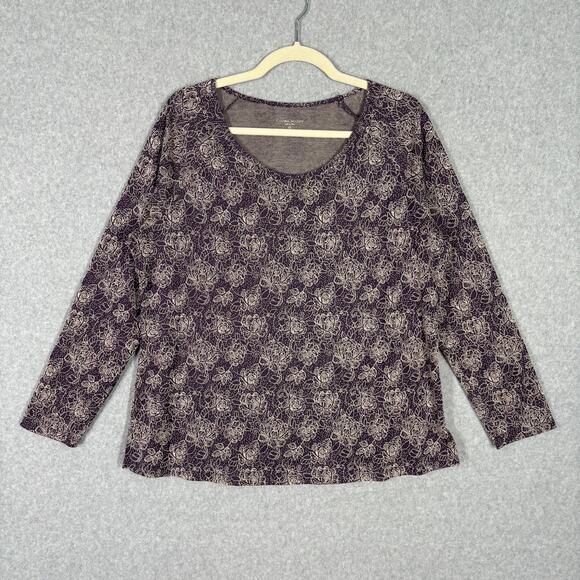 Laura Scott Shirt Womens XL Purple Floral‎ Long Sleeve Stretch Basic Top Stitch - Picture 1 of 11